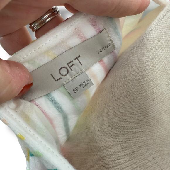 Ann Taylor Loft White Rainbow Stripe Dress Size 6P Button Front Midi Seersucker - Picture 7 of 7